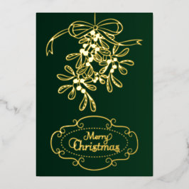 Vrolijke Kerstmis Mistletoe Calligrafie Groet Folie Feestdagenkaart