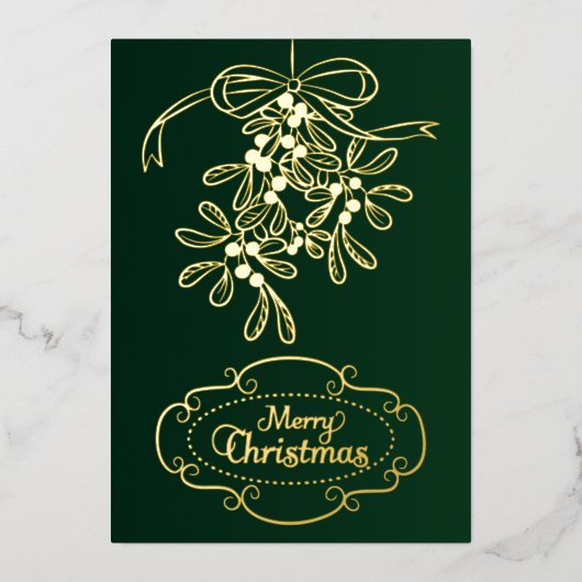Vrolijke Kerstmis Mistletoe Calligrafie Groet Folie Feestdagenkaart (Voorkant)
