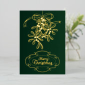 Vrolijke Kerstmis Mistletoe Calligrafie Groet Folie Feestdagenkaart (Staand Voorkant)