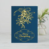 Vrolijke Kerstmis Mistletoe Calligrafie Groet Folie Feestdagenkaart (Staand Voorkant)