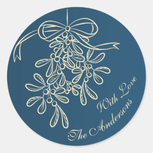 Vrolijke Kerstmis Mistletoe Calligrafie Groet Ronde Sticker
