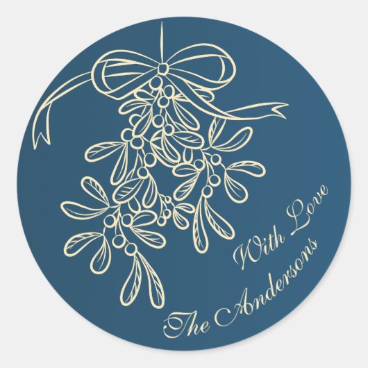 Vrolijke Kerstmis Mistletoe Calligrafie Groet Ronde Sticker (Voorkant)