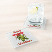 vrolijke kerstmis mistletoe glazen onderzetter (Schuin)