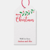 Vrolijke Kerstmis Mistletoe tak en sneeuwvlokken Cadeaulabel (Voorkant)