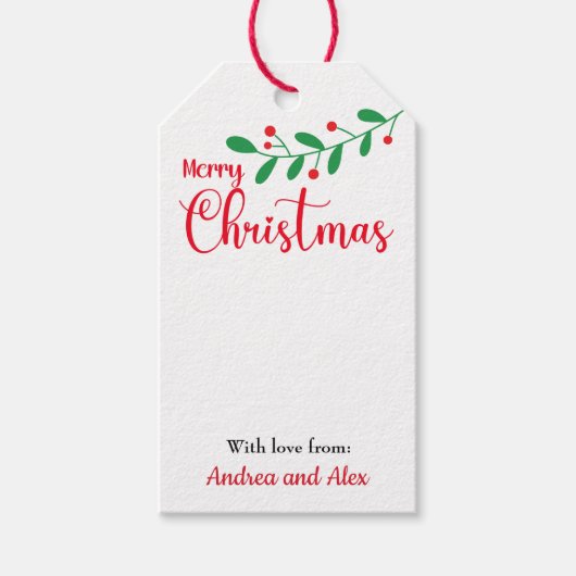 Vrolijke Kerstmis Mistletoe tak en sneeuwvlokken Cadeaulabel (Voorkant)