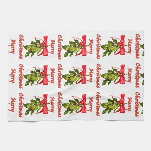 vrolijke kerstmis mistletoe theedoek (Horizontaal)