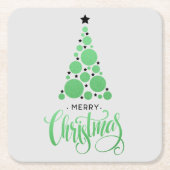 Vrolijke Kerstmis Moderne Groene Boom Vakantie Kartonnen Onderzetters (Voorkant)