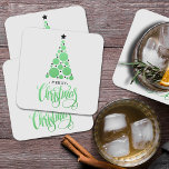 Vrolijke Kerstmis Moderne Groene Boom Vakantie Kartonnen Onderzetters<br><div class="desc">Kerstboom van groene ballen en zwarte sterren en de begroeting MERRY CHRISTMAS zijn te zien op een lichtgrijze achtergrond is te zien op deze zware papieren onderzetters. OVEREENKOMENDE objecten in ons collectie.</div>