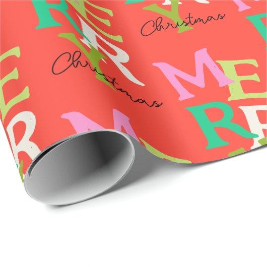Vrolijke Kerstmis Moderne Heldere Vakantie Cadeaupapier (Rol Hoek)