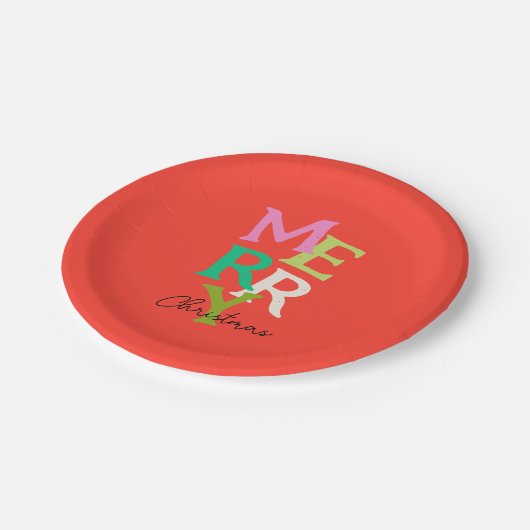 Vrolijke Kerstmis Moderne Heldere Vakantie Papieren Bordje (Gekanteld)