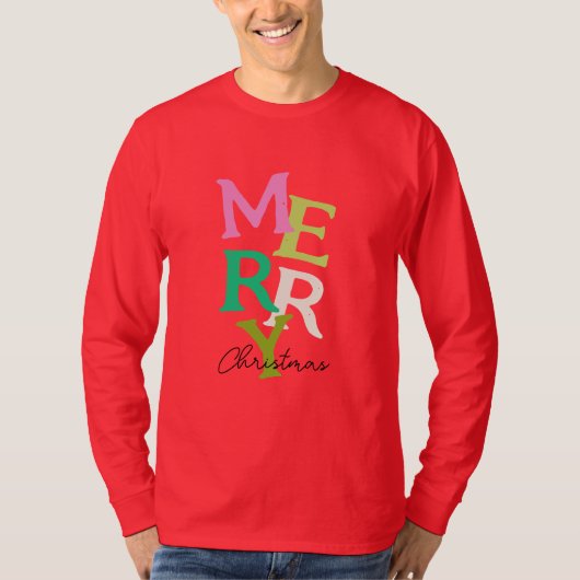 Vrolijke Kerstmis Moderne Heldere Vakantie T-shirt (Voorkant)