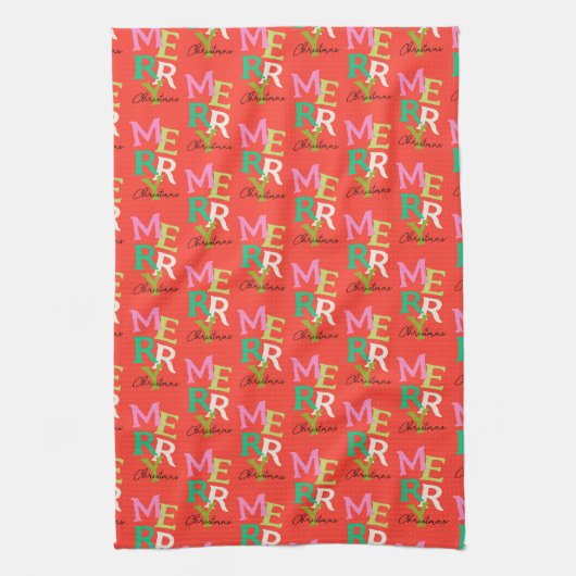 Vrolijke Kerstmis Moderne Heldere Vakantie Theedoek (Verticaal)