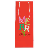 Vrolijke Kerstmis Moderne Heldere Vakantie Wijn Cadeautas (Achterkant)