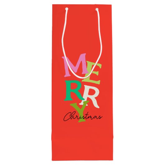 Vrolijke Kerstmis Moderne Heldere Vakantie Wijn Cadeautas (Achterkant)