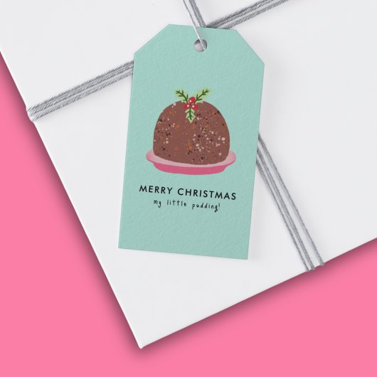 Vrolijke Kerstmis Moderne Pudding Illustratie Cadeaulabel