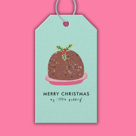 Vrolijke Kerstmis Moderne Pudding Illustratie Cadeaulabel