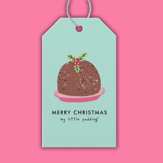 Vrolijke Kerstmis Moderne Pudding Illustratie Cadeaulabel