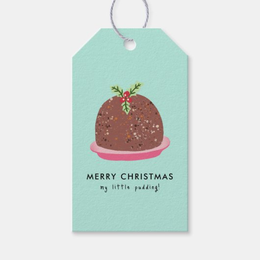 Vrolijke Kerstmis Moderne Pudding Illustratie Cadeaulabel (Voorkant)
