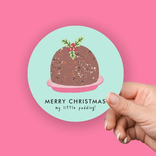 Vrolijke Kerstmis Moderne Pudding Illustratie Ronde Sticker