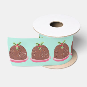 Vrolijke Kerstmis Moderne Pudding Illustratie Satijnen Lint