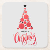 Vrolijke Kerstmis Moderne Rode Boom Vakantie Kartonnen Onderzetters (Voorkant)