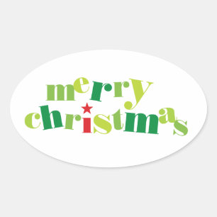 Vrolijke Kerstmis Moderne Typografie Ovale Sticker