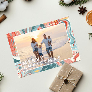 Vrolijke Kerstmis Moderne Vloeibare Marmeren Foto  Feestdagenkaart