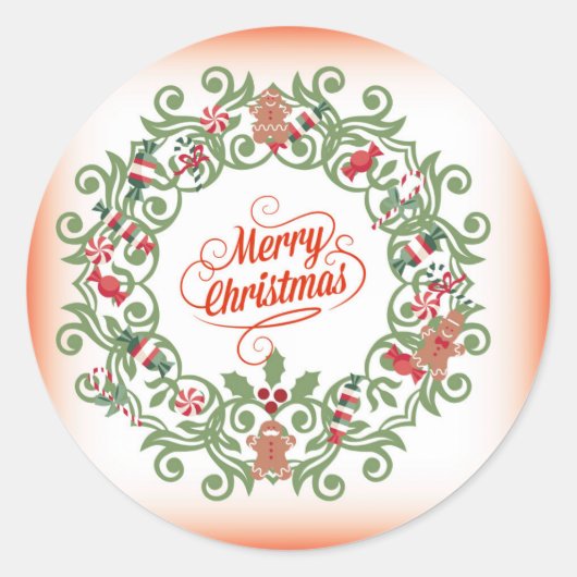 Vrolijke Kerstmis Ornamentale Stijl Ronde Sticker (Voorkant)