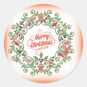 Vrolijke Kerstmis Ornamentale Stijl Ronde Sticker