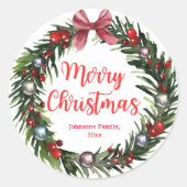 vrolijke kerstmis  ornamenten rode kerkiek ronde sticker (Voorkant)