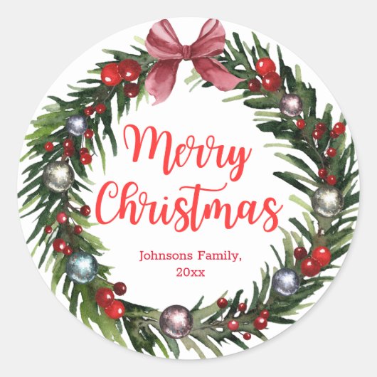 vrolijke kerstmis  ornamenten rode kerkiek ronde sticker (Voorkant)