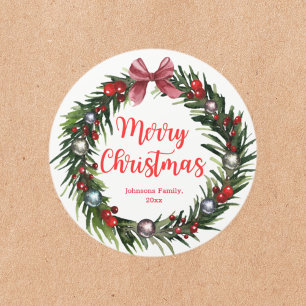 vrolijke kerstmis ornamenten rode kerkiek ronde sticker