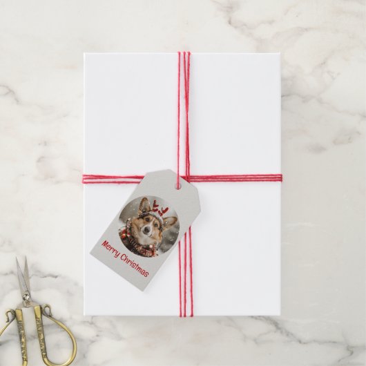 Vrolijke Kerstmis Pembroke Welsh Corgi Dog Cadeaulabel (Met Touw)