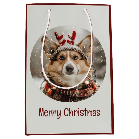 Vrolijke Kerstmis Pembroke Welsh Corgi Dog Medium Cadeauzakje (Voorkant)