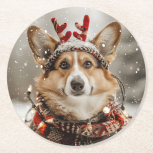 Vrolijke Kerstmis Pembroke Welsh Corgi Dog Ronde Kartonnen Onderzetter
