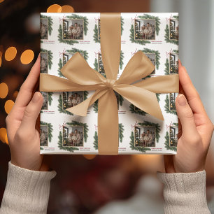 Vrolijke Kerstmis Persoonlijke Gezinsfoto Cadeaupapier