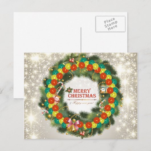 Vrolijke Kerstmis Pickleball 1 Briefkaart (Voorkant / Achterkant)