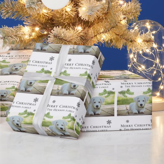 Vrolijke Kerstmis Pine Puppy Dog Pet Foto Cadeaupapier (Feestdagen)