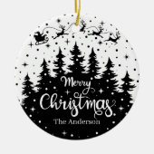 Vrolijke Kerstmis Pine Santa Claus Rendier Sleigh Keramisch Ornament (Voorkant)