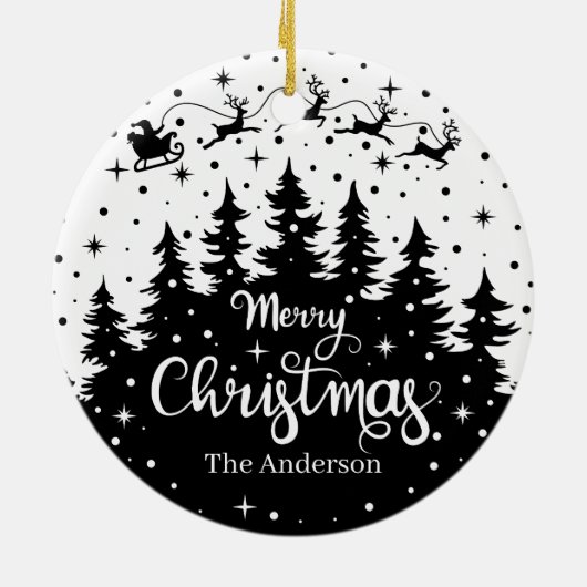 Vrolijke Kerstmis Pine Santa Claus Rendier Sleigh Keramisch Ornament (Achterkant)