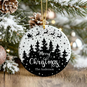 Vrolijke Kerstmis Pine Santa Claus Rendier Sleigh Keramisch Ornament