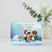 Vrolijke Kerstmis Pinguïns en Igloo in Sneeuw Feestdagenkaart (Staand voorkant)