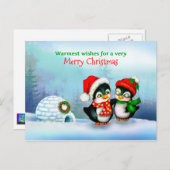 Vrolijke Kerstmis Pinguïns en Igloo in Sneeuw Feestdagenkaart (Voorkant / Achterkant)