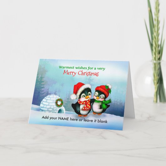 Vrolijke Kerstmis Pinguïns met Igloo in Sneeuw Feestdagen Kaart (Voorkant)
