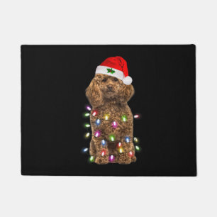 Vrolijke Kerstmis Poedel Santa Hoed Lights Xmas Deurmat