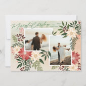 Vrolijke Kerstmis Poinsettia Botanische Foto Colla Feestdagenkaart (Voorkant)