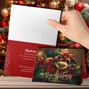 Vrolijke Kerstmis Poinsettias Business Dank u Kaart