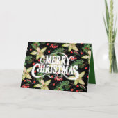 Vrolijke Kerstmis Poinsettias Vakantie Kaart (Voorkant)