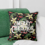 Vrolijke Kerstmis Poinsettias Vakantie Kussen<br><div class="desc">Vrolijk kerstfeest op een achtergrond van witte poinsettias,  bladeren en bessen op zwart zijn te zien op dit feestelijke vakantiekussen beschikbaar in verschillende maten en stijlen. OVEREENKOMENDE objecten in ons collectie.</div>