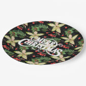 Vrolijke Kerstmis Poinsettias Vakantie Papieren Bordje (Gekanteld)